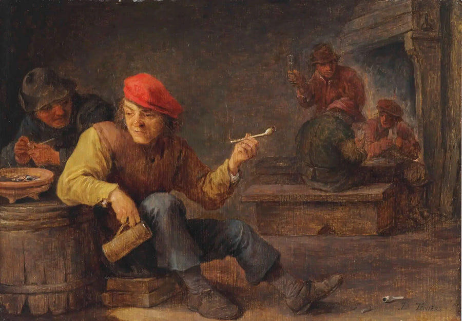 Desordeiros bebem e fumam em uma pousada - David Teniers Júnior