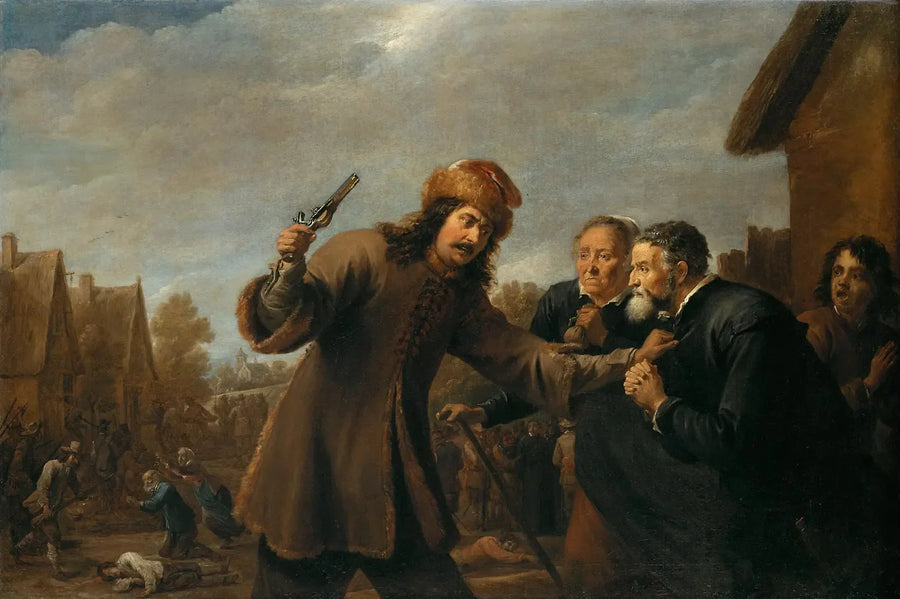 Soldados atacam uma aldeia - David Teniers, o Jovem