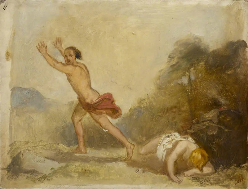 Desenho de amostra « Caim fugindo do corpo de Abel » - John Everett Millais