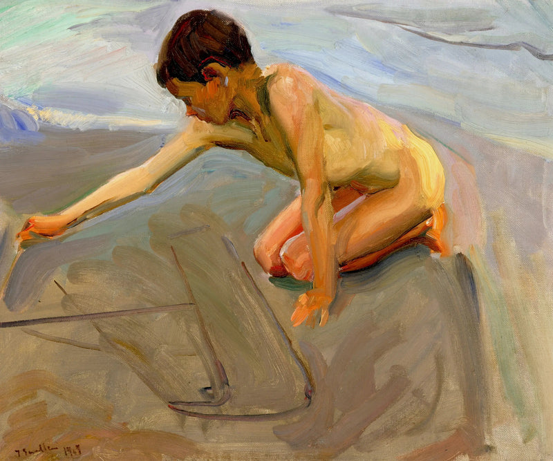 Desenhar na areia - Joaquín Sorolla