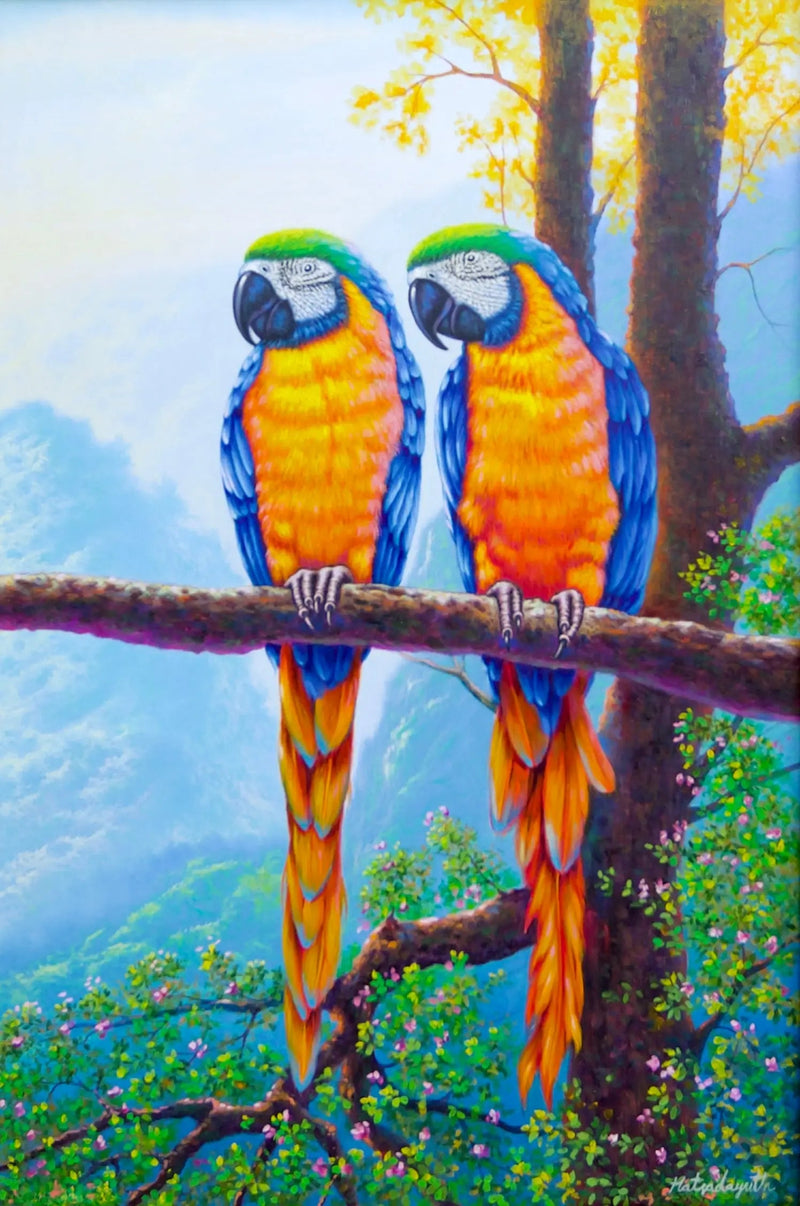 Dois araras em um galho | 60 x 90 cm