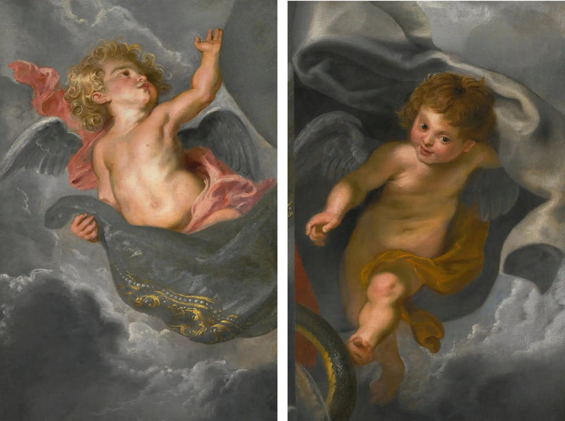Dois querubins segurando cortinas - Peter Paul Rubens