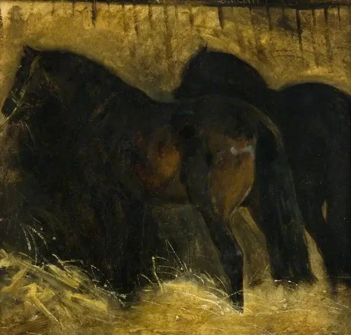 Dois cavalos marrons em um estábulo - Théodore Géricault