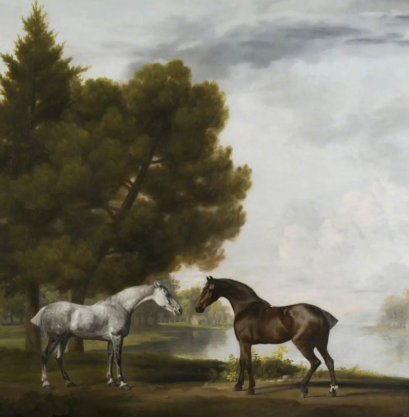Dois cavalos comunhando em uma paisagem - George Stubbs