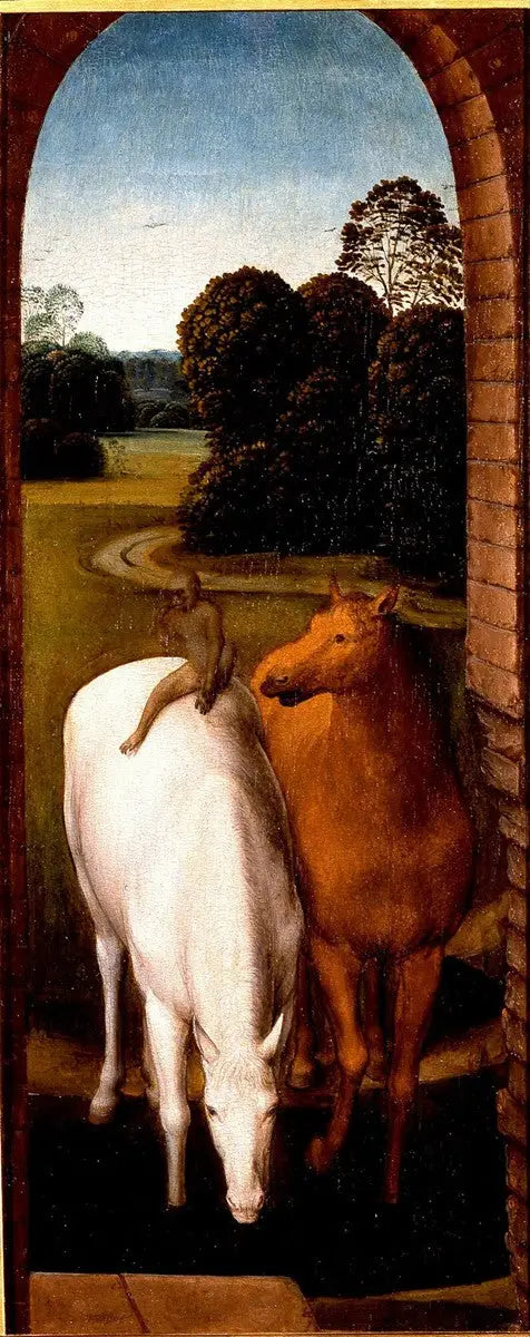 Deux chevaux dans un paysage - Hans Memling image 1 copie de tableau peinte à la main