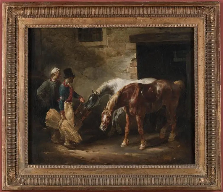 Dois cavalos de correio à porta de um estábulo - Théodore Géricault