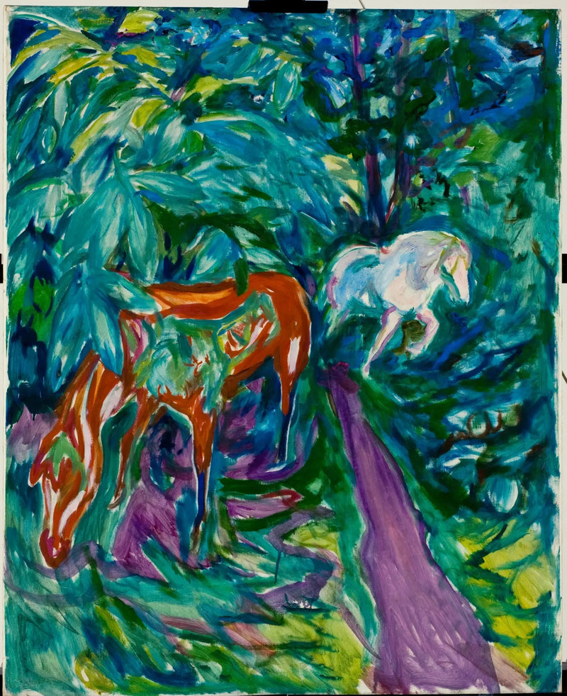 Dois cavalos na floresta - Edvard Munch
