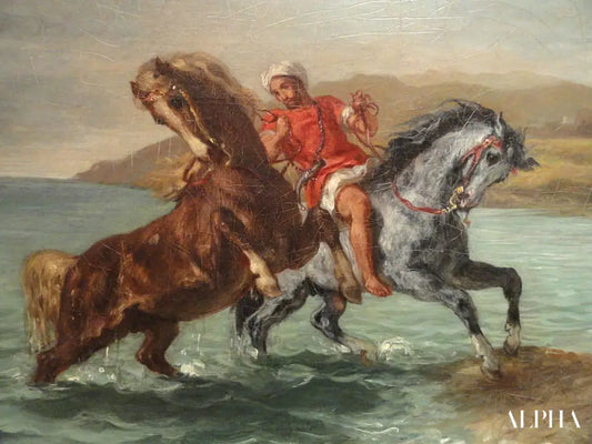 Deux chevaux entsteigen à la mer - Eugène Delacroix - Reproductions de tableaux et peintures haut de gamme