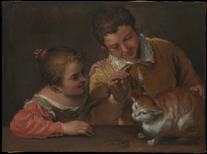 Dois crianças atormentando um gato - Annibale Carracci