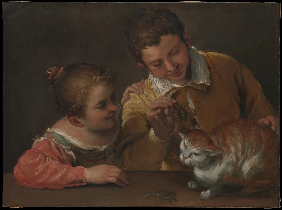 Dois crianças atormentando um gato - Annibale Carracci