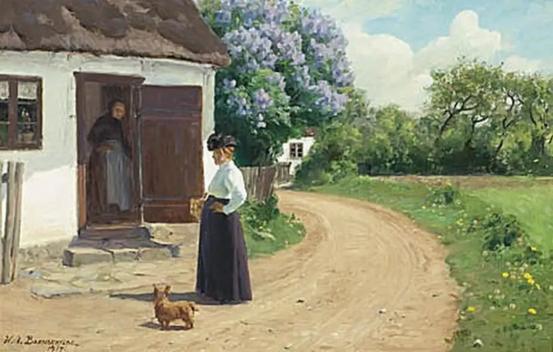 Duas mulheres discutem em uma estrada de vila. - H. A. Brendekilde