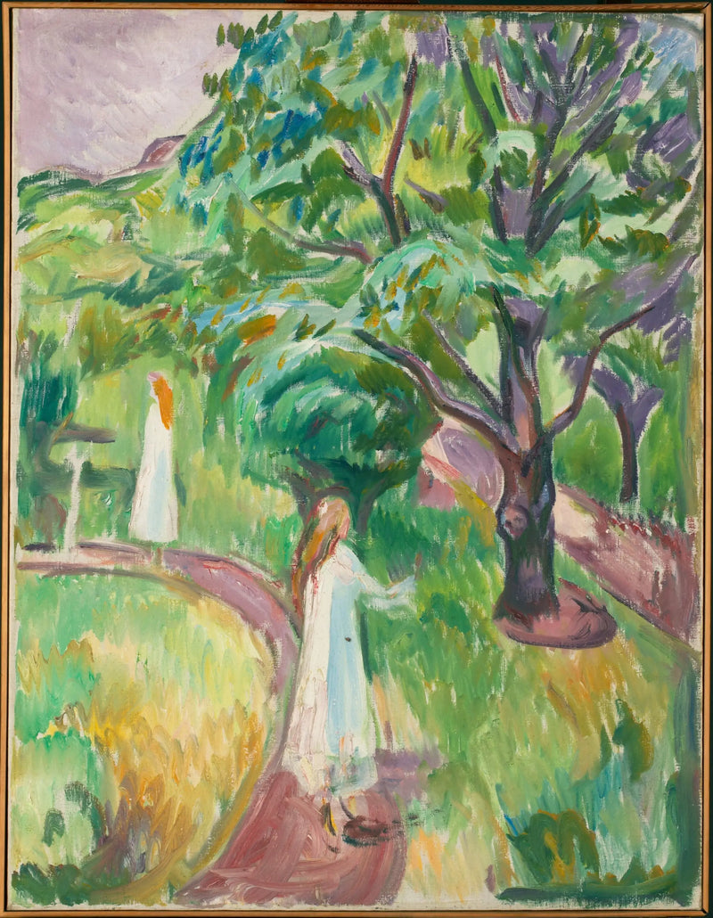 Duas Mulheres em Vestidos Brancos no Jardim - Edvard Munch