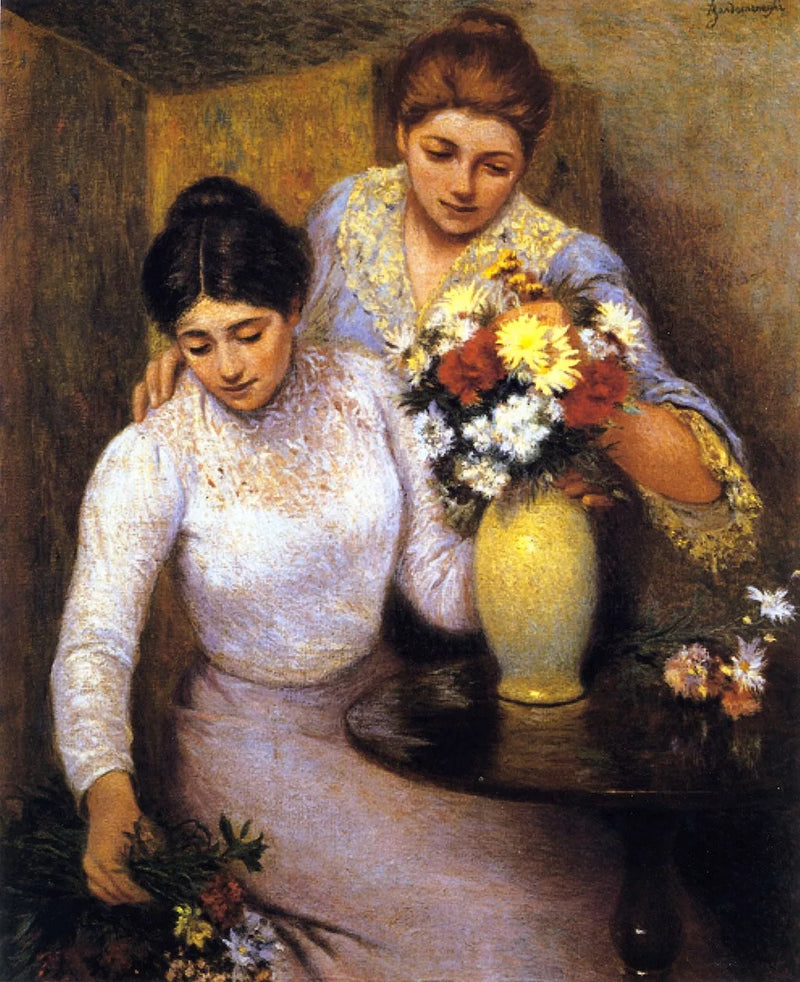 Duas meninas arrumando flores - Federico Zandomeneghi
