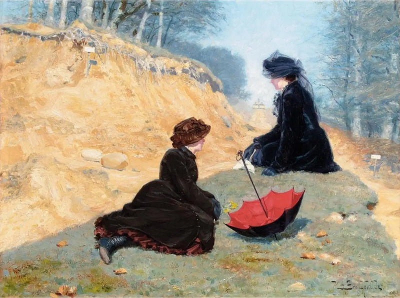 Duas meninas descansam em um caminho. - H. A. Brendekilde