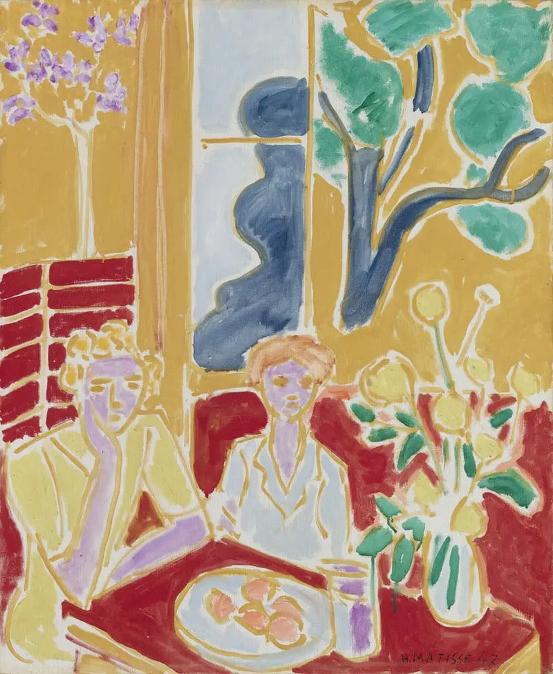 Duas meninas, fundo amarelo e vermelho - Henri Matisse