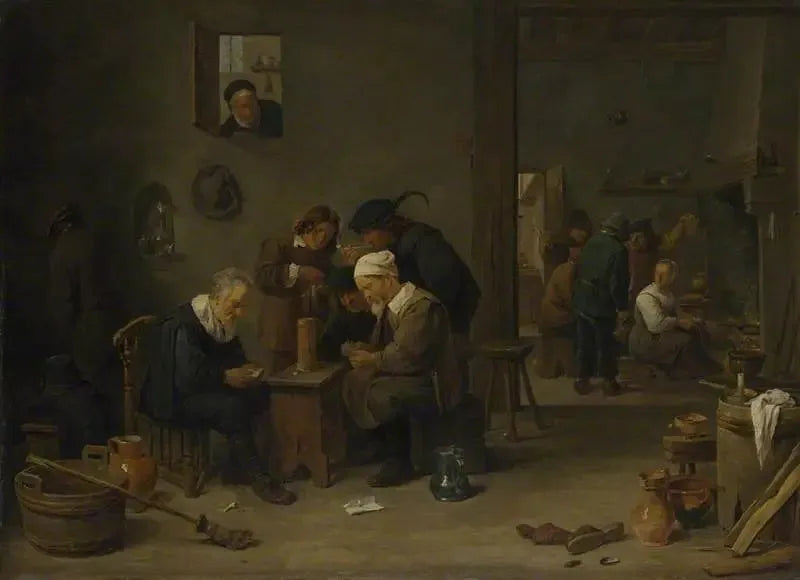 Dois homens jogando cartas na cozinha de uma pousada - David Teniers, o Jovem