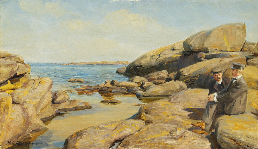 Dois homens em uma praia de Bornholm. - H. A. Brendekilde