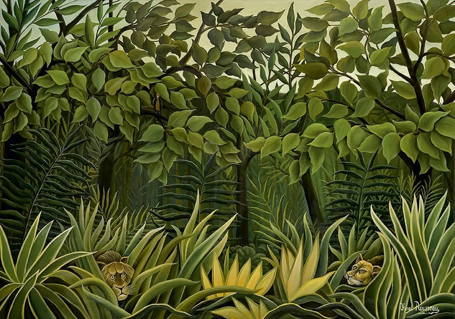 Dois Leões à Espiando na Selva - Henri Rousseau
