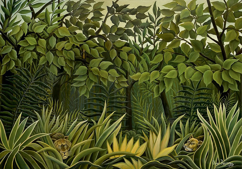 Dois Leões à Espiando na Selva - Henri Rousseau