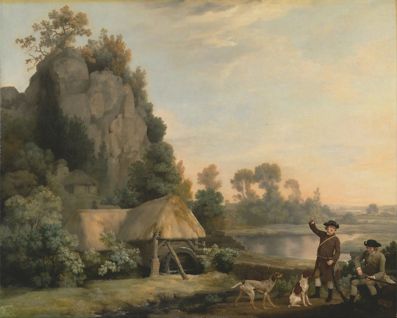Dois senhores indo caçar, com vista para Creswell Crags, tirada no local - George Stubbs