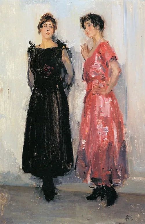 Dois modelos, Epi e Gertie, na casa de moda Hirsch de Amsterdã - Isaac Israëls