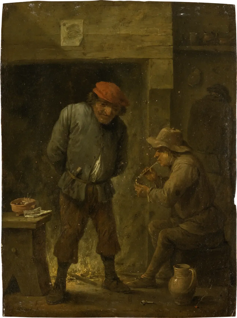 Dois camponeses ao redor da fogueira - David Teniers, o Jovem
