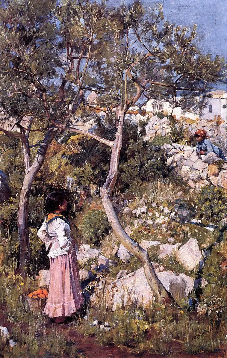 Duas pequenas meninas italianas perto de uma aldeia - John William Waterhouse