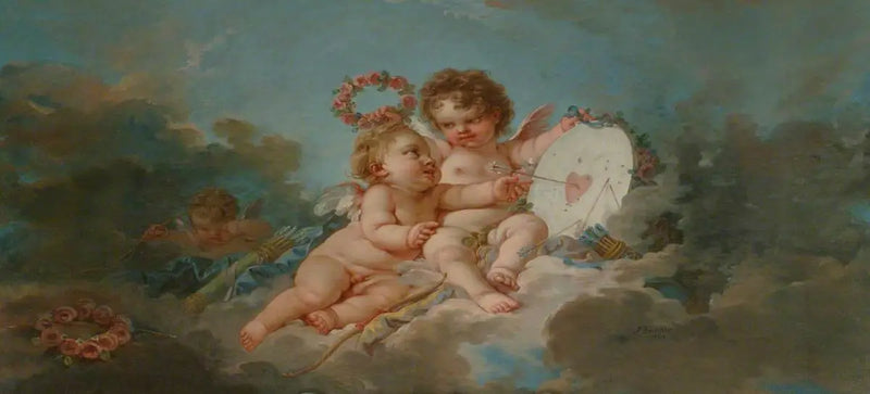 Dois putti brincando com um « Heartboard » - François Boucher