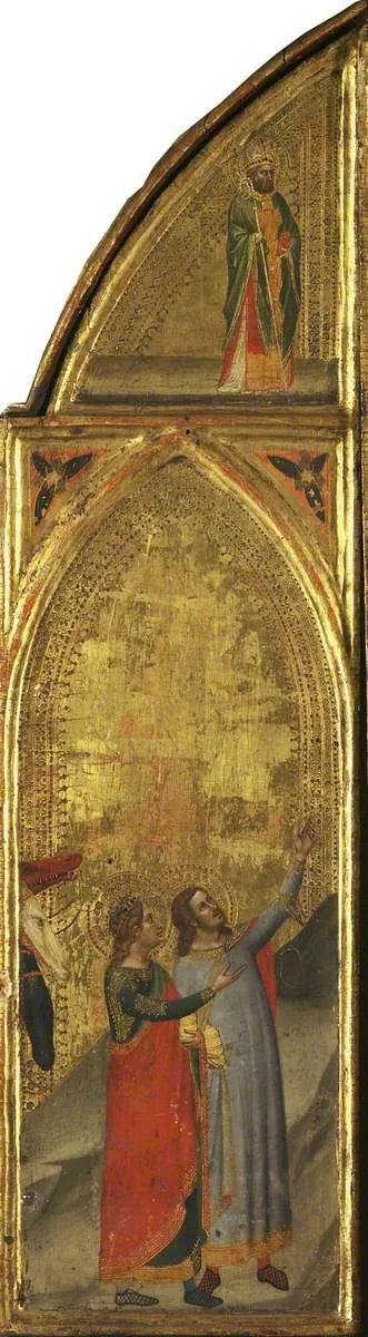 Dois Reis Magos e um Bispo (triptyque, painel esquerdo) (verso) - Bernardo Daddi