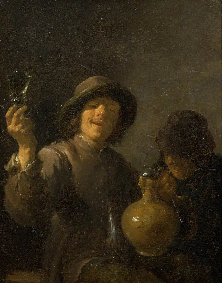Dois rústicos bebendo - David Teniers, o Jovem