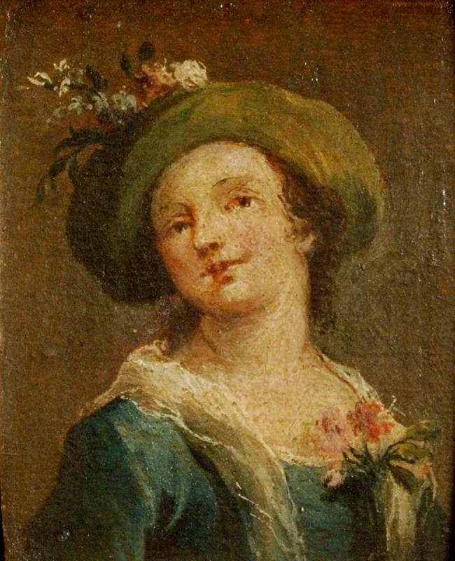 Dois quadros: Uma garota de chapéu de perfil e uma garota de chapéu de frente (diptyque, painel da direita) - Francesco Guardi