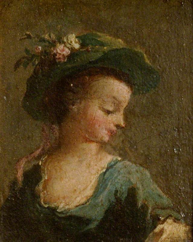 Dois quadros: Uma garota de chapéu de perfil e uma garota de chapéu de frente (diptyque, painel esquerdo) - Francesco Guardi