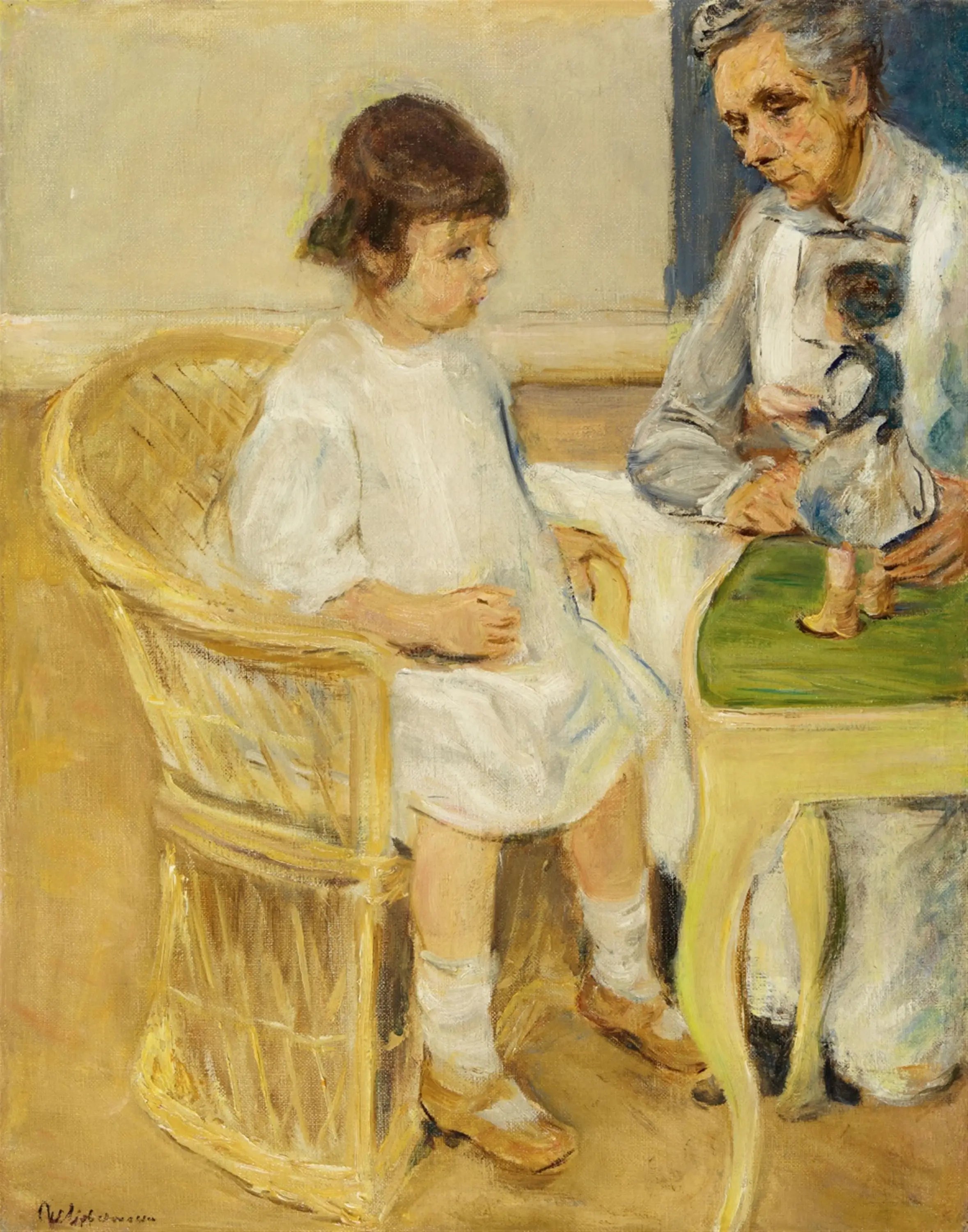Die Enkelin im Korbsessel nach rechts - Max Liebermann image 1 copie peinte à la main à l’huile