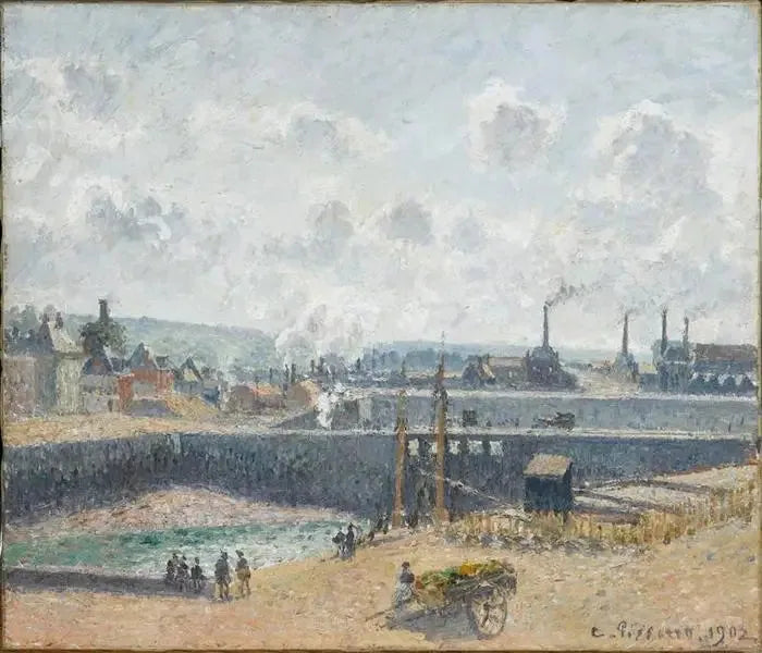 Dieppe, bacia Duquesne. Maré baixa, sol, manhã - Camille Pissarro
