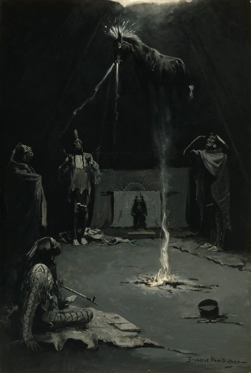 Deus do fogo indígena (A marcha do cavalo de medicina) - Frederic Remington