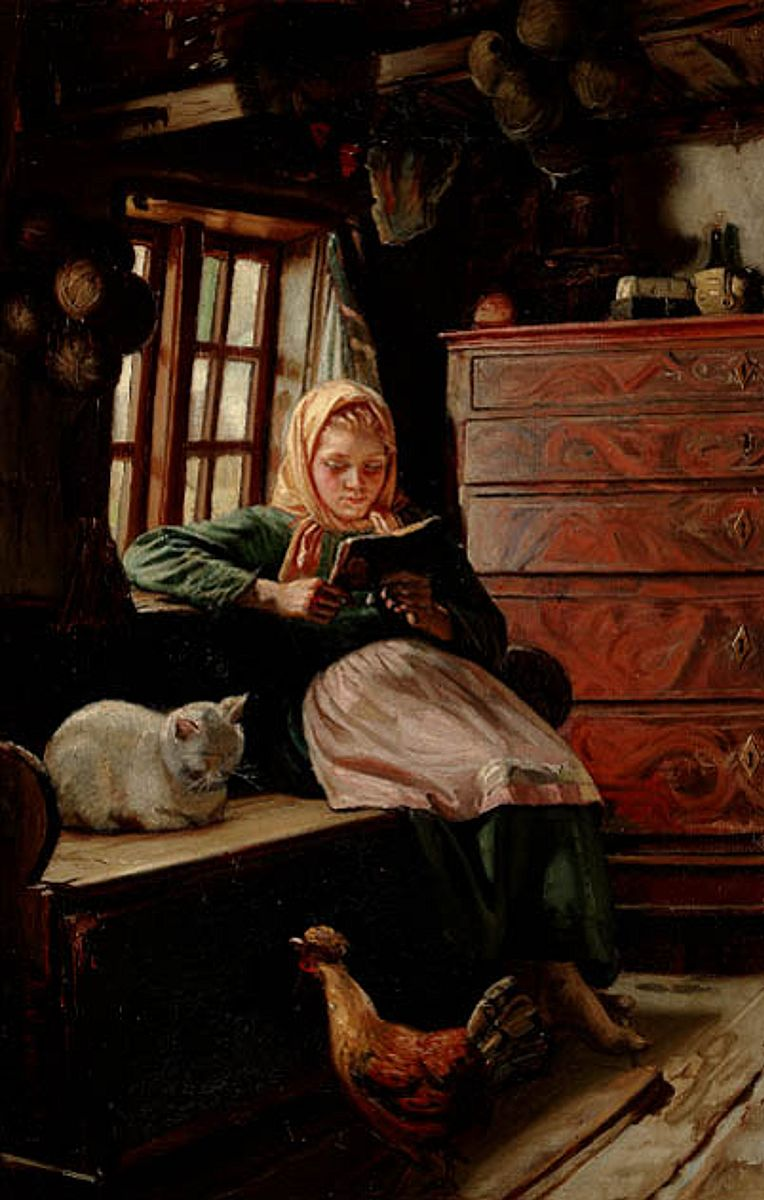 Tarde de domingo em uma cabana de pescador. Uma jovem lendo. - Michael Peter Ancher