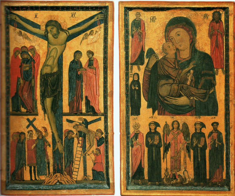 Dittico da Crucificação e da Madonna com o Menino e santos - Bonaventura Berlinghieri