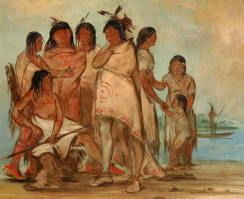 Du-cór-re-a, chefe da tribo, e sua família - George Catlin