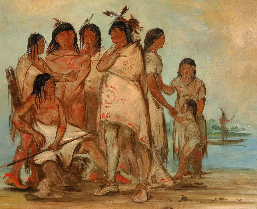 Du-cór-re-a, chefe da tribo, e sua família - George Catlin