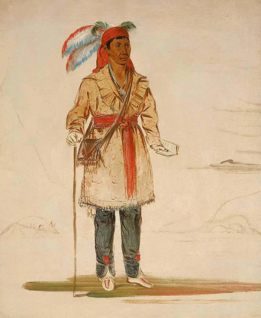 Ee-tów-o-kaum, de ambos os lados do rio, chefe da tribo - George Catlin