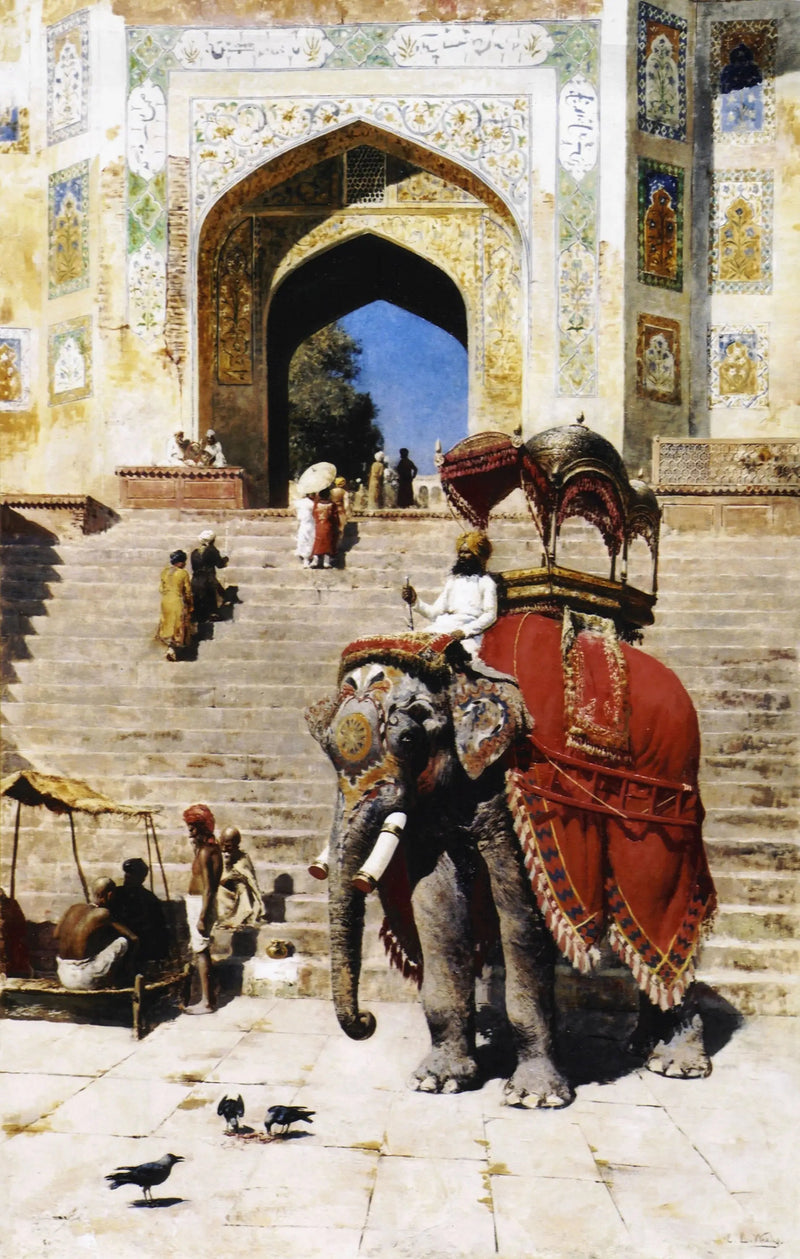 Elefante real na entrada da mesquita Jami, Mathura - Edwin Lord Weeks