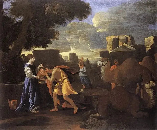 Eliézer e Rebeca no poço ou Rebeca saciando a sede de Eliézer. - Nicolas Poussin