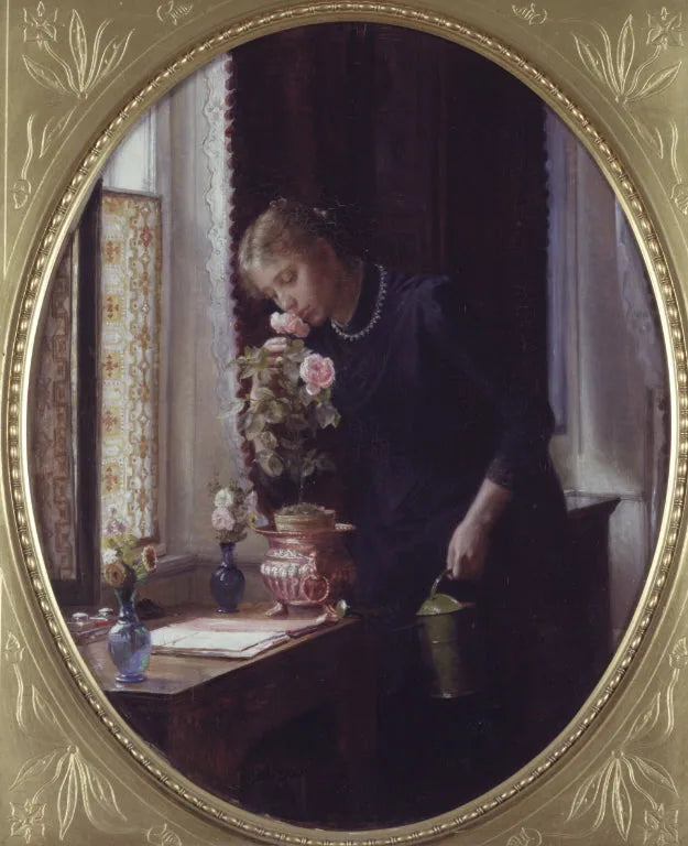 Uma jovem garota que cheira até o rosa - Carl Heinrich Bloch