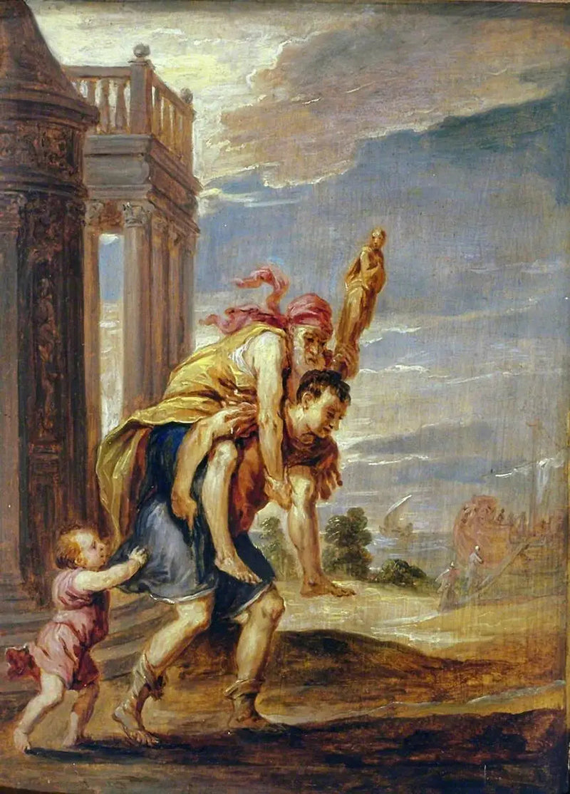 Éneias fugindo de Troia (segundo Andrea Schiavone) - David Teniers Júnior