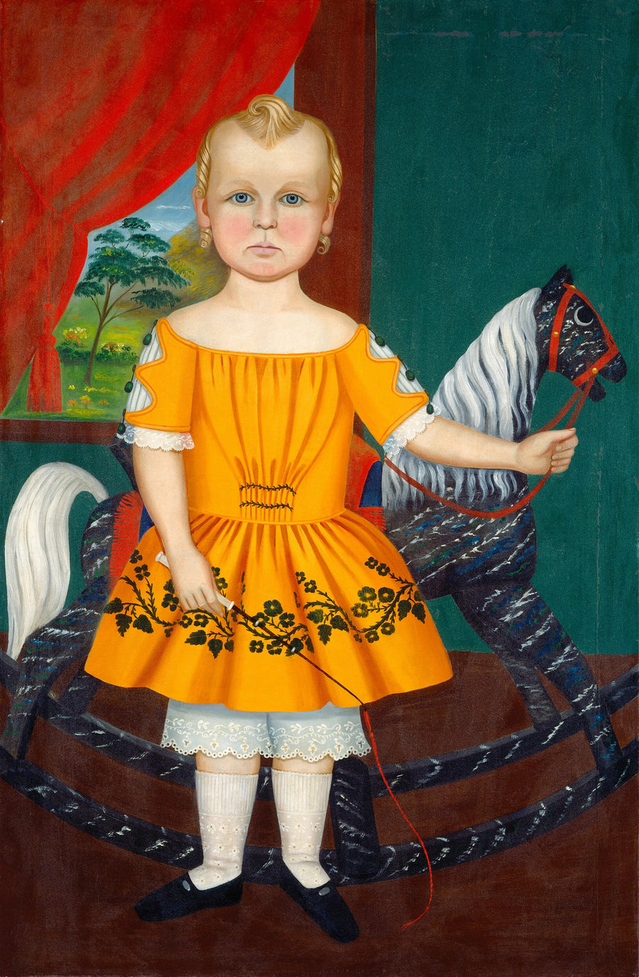 Enfant avec cheval à bascule - American 19th Century