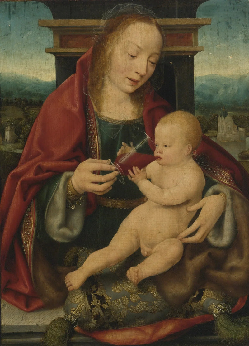 Criança virgem e bebedor de vinho - Joos van Cleve