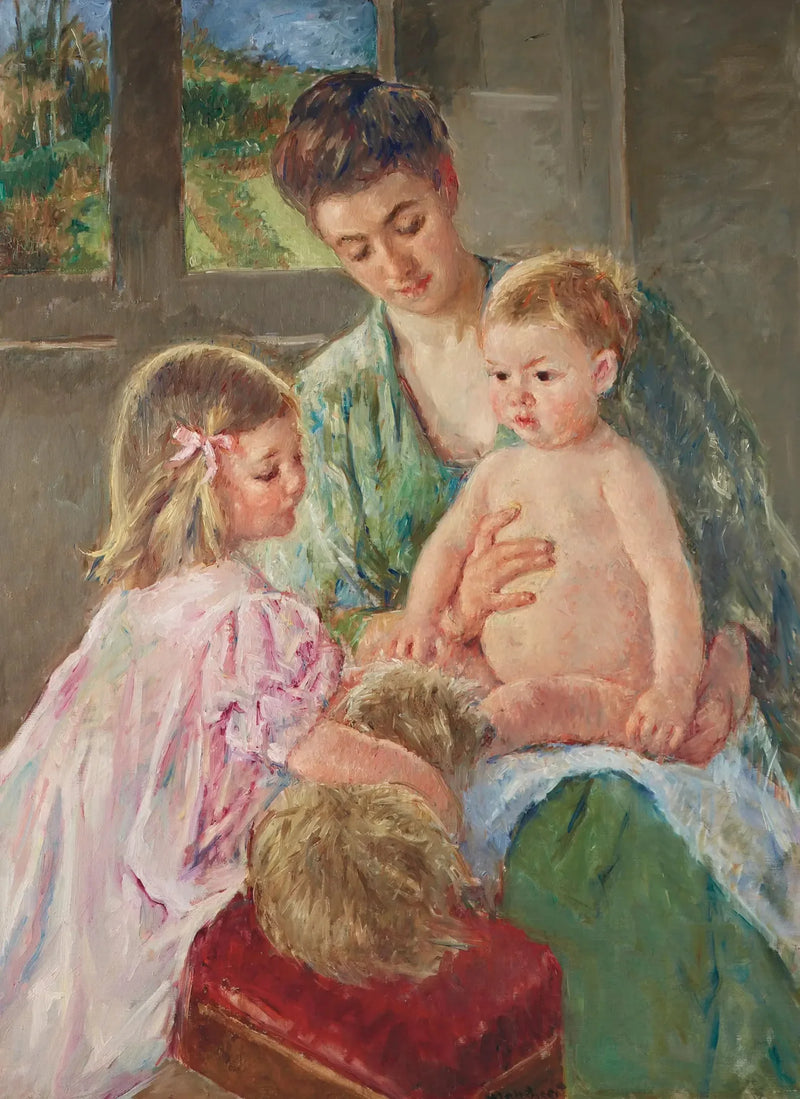 Crianças brincando com um cachorro - Mary Cassatt