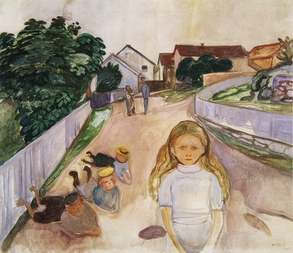Reproduction du tableau « Enfants jouant dans la rue à Åsgårdstrand - Edvard Munch » par Alpha Reproduction en peinture à l’huile