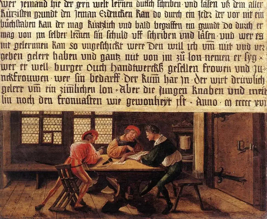 Placa de um mestre de escola (lado com os adultos) - Hans Holbein, o Jovem