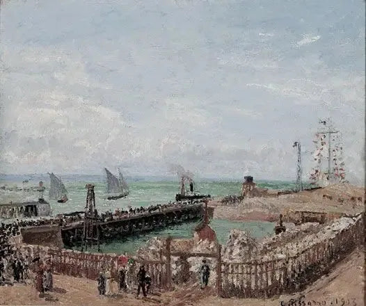 Entrada do porto do Havre e o quebra-mar oeste, sol, manhã - Camille Pissarro